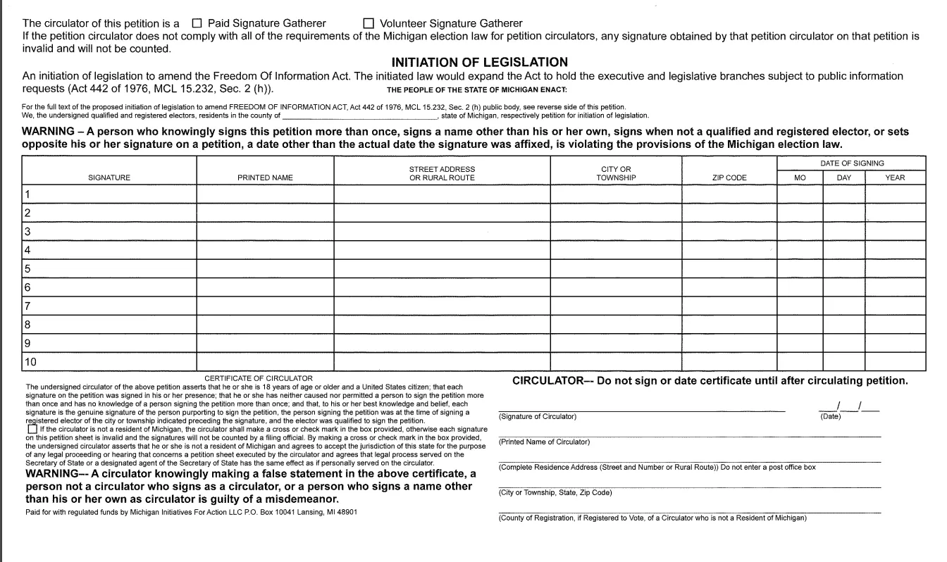 Transparency Initiative petition
